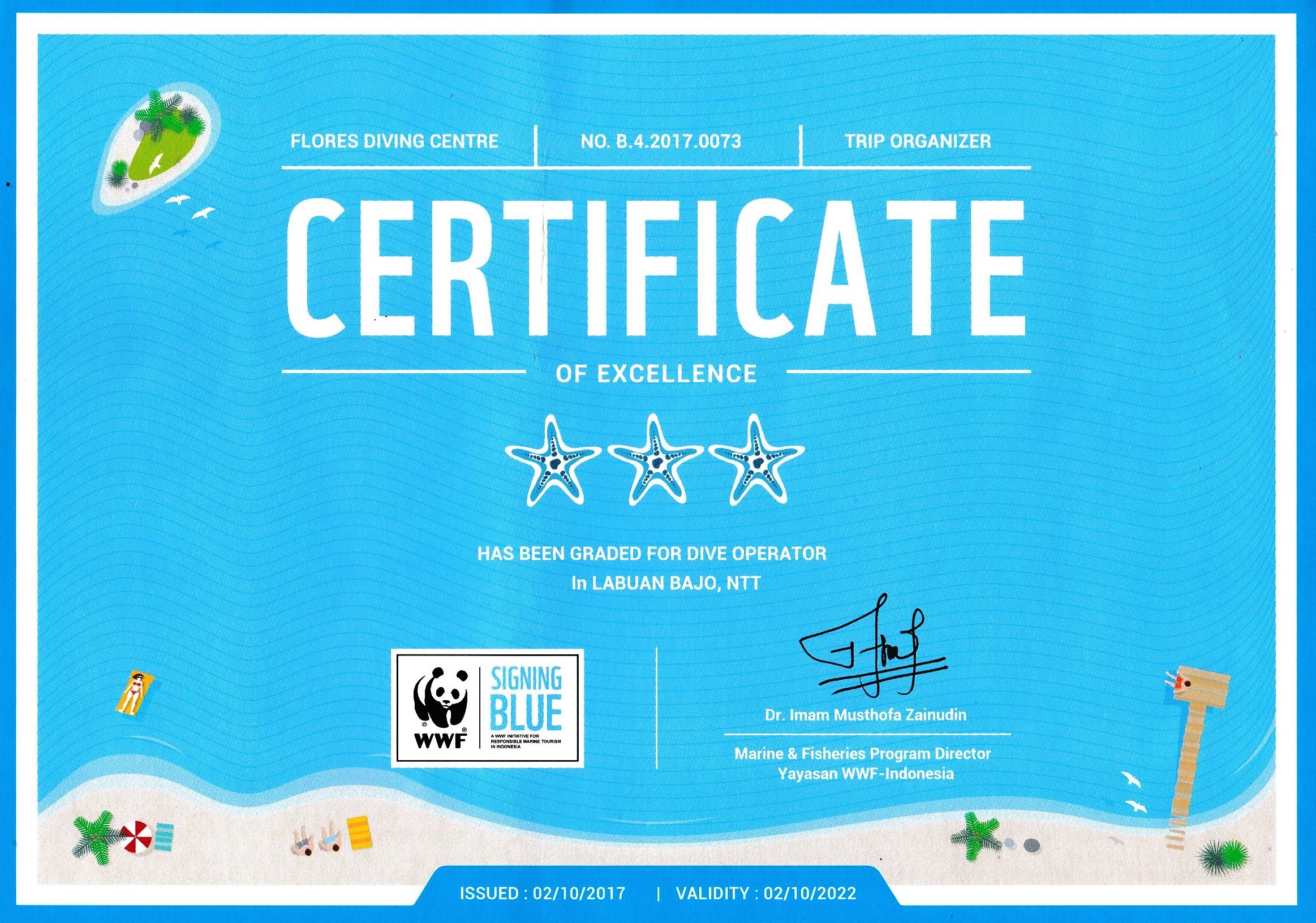 WWF Signing Blue certificate